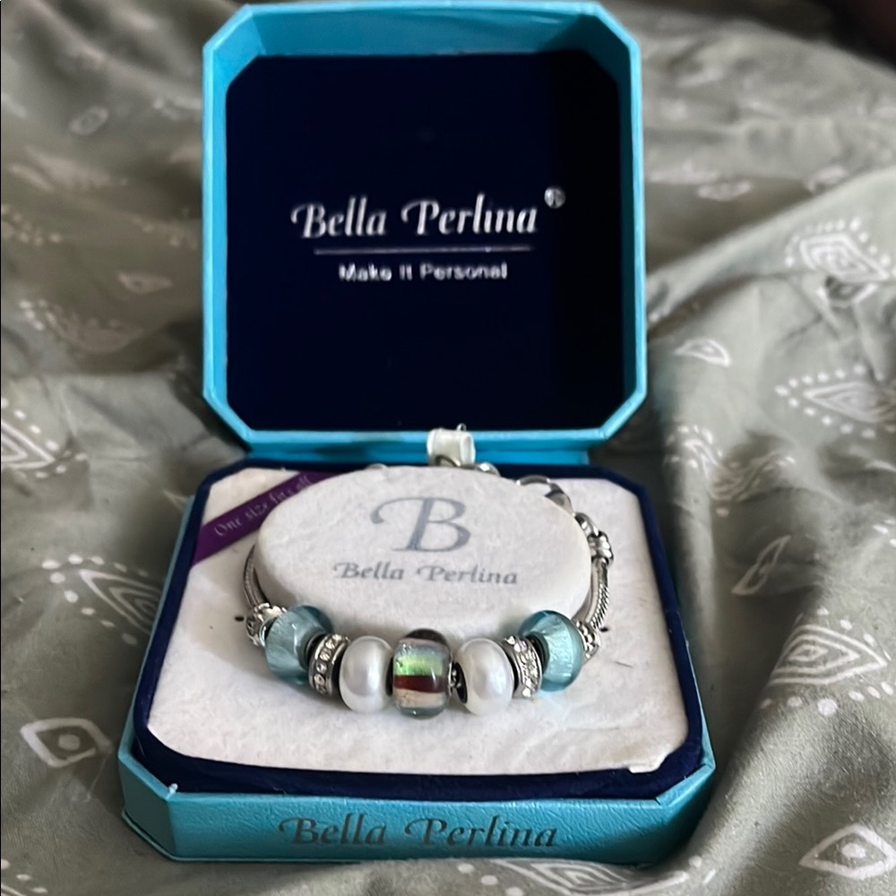 Bella Perlina Silver and Blue European Charm Bracelet